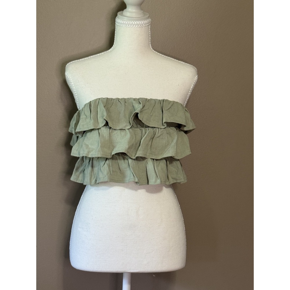 Altar'd State Womens Ruffle Tube Top Desert Sage Green XS ASWT-232-018-24